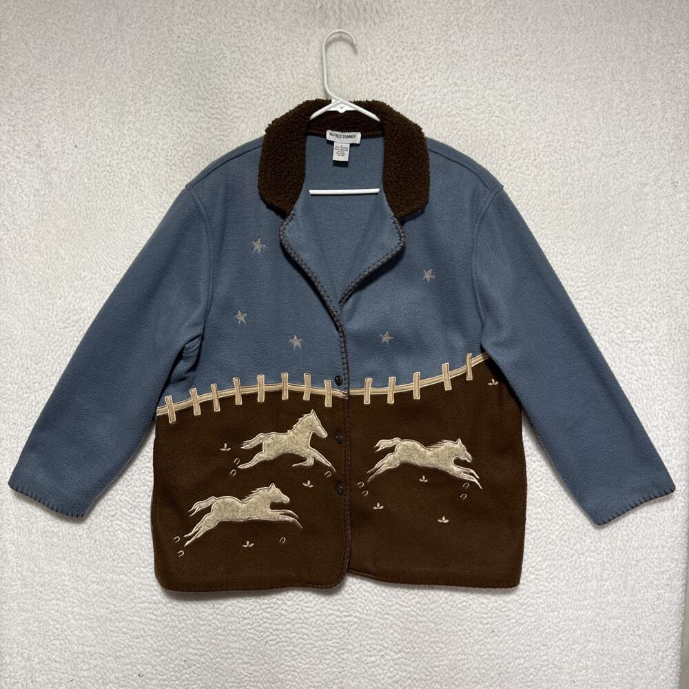 VTG 90’s Alfred Dunner Horse-Themed Fleece Button Up Jacket Women’s Size L